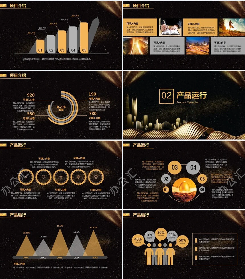 精致黑金通用工作汇报商业计划书创业融资岗位竞聘PPT模板