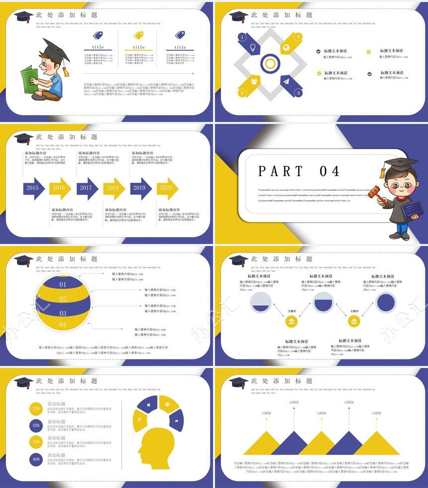 蓝黄卡通开题报告PPT模板