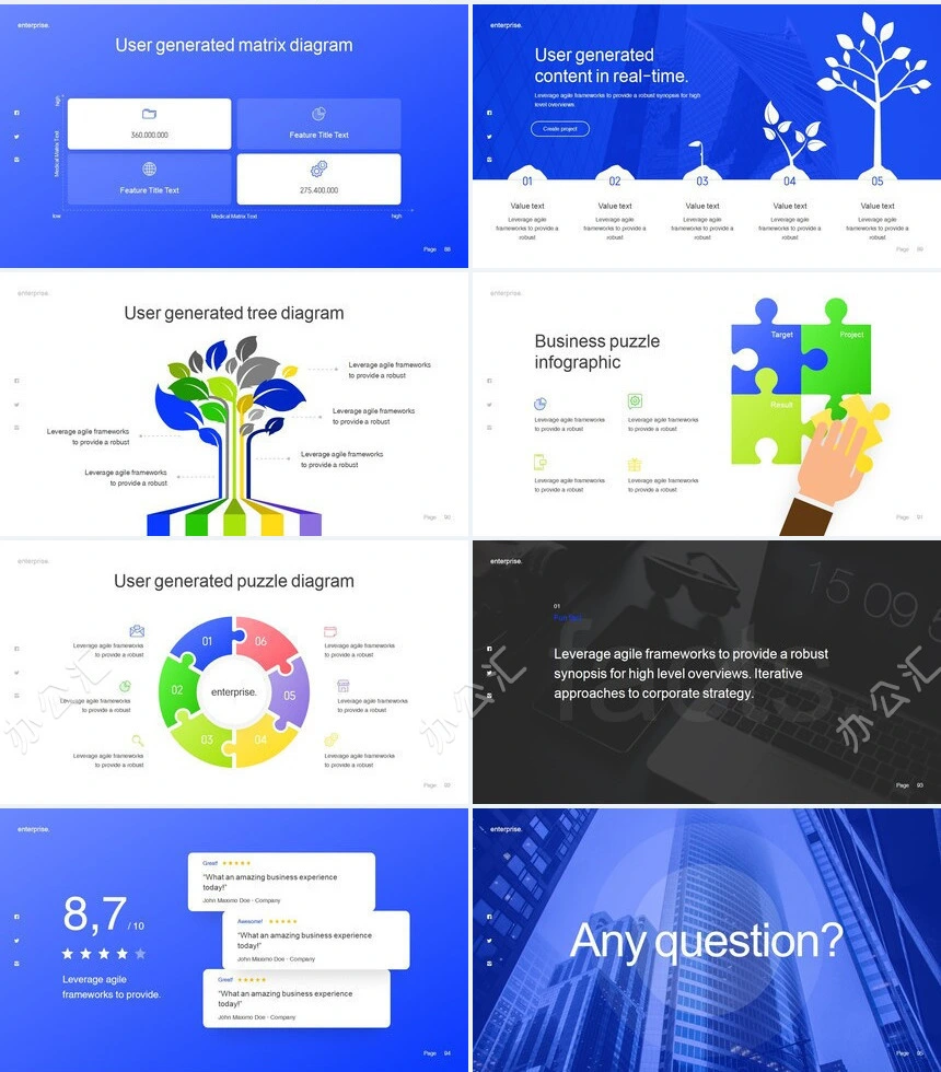 亮蓝时尚杂志风商业计划书公司宣传通用PPT模板