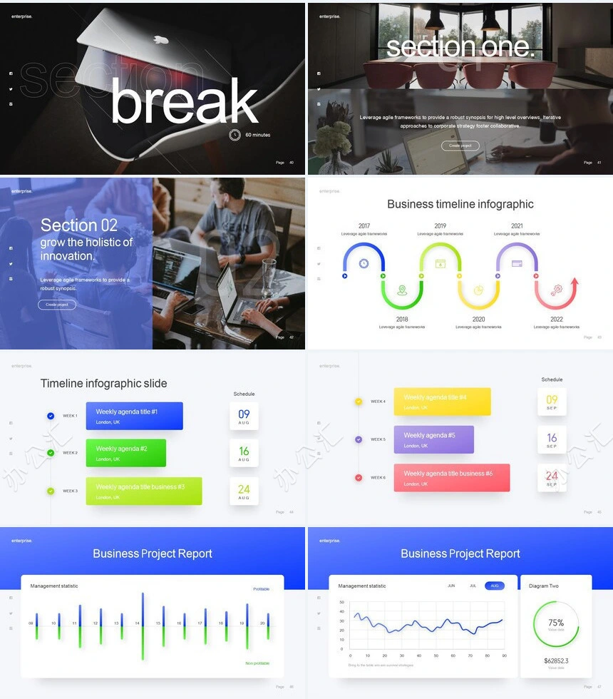 亮蓝时尚杂志风商业计划书公司宣传通用PPT模板