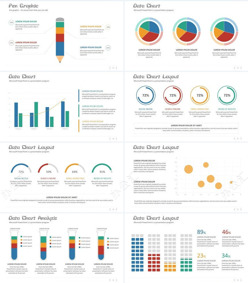 商务简约扁平化图表数据通用PPT模板