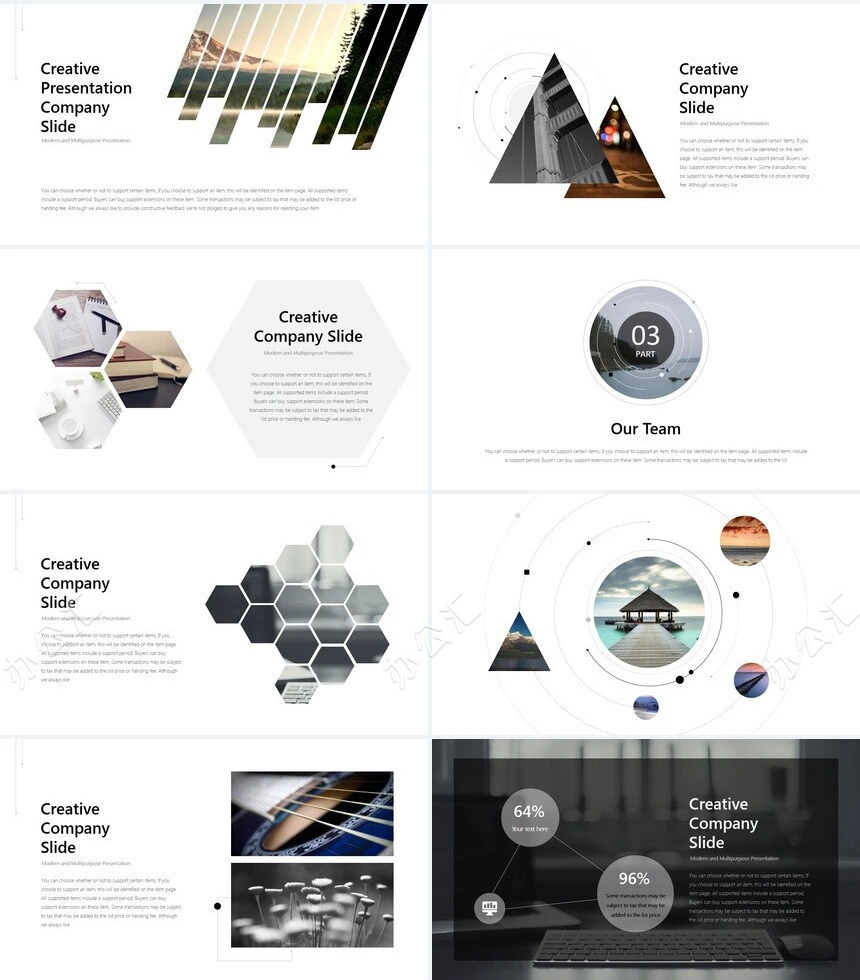 圆形线条图表数据商务杂志风通用PPT模板