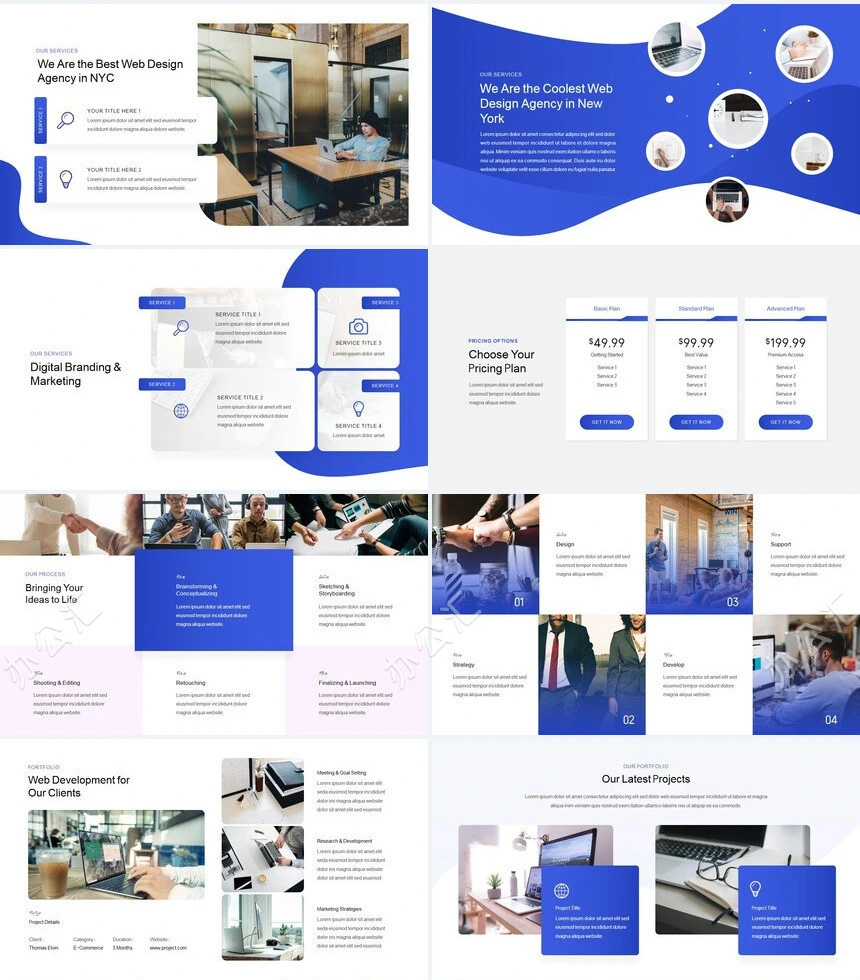 时尚简约蓝极欧美风公司简介商务报告项PPT模板