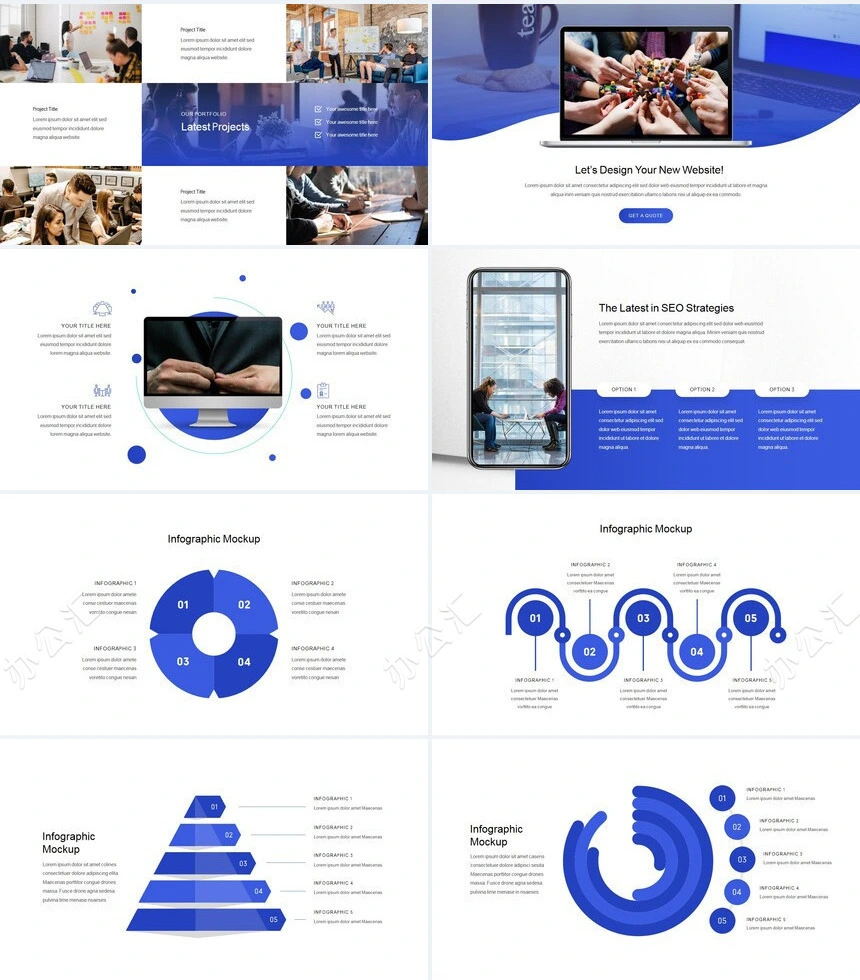 时尚简约蓝极欧美风公司简介商务报告项PPT模板