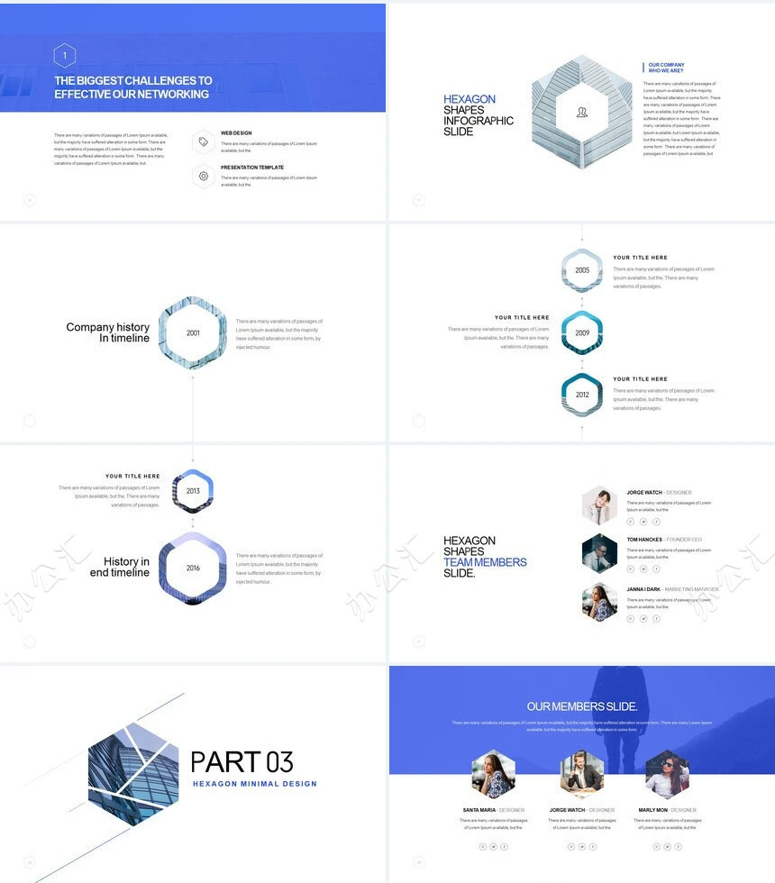 时尚简约蓝欧美风通用PPT模板