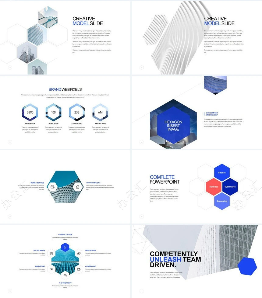 时尚简约蓝欧美风通用PPT模板