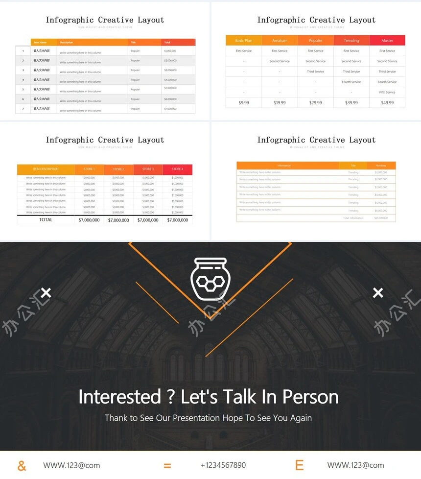 橙灰高级欧美杂志风表格数据通用PPT模板
