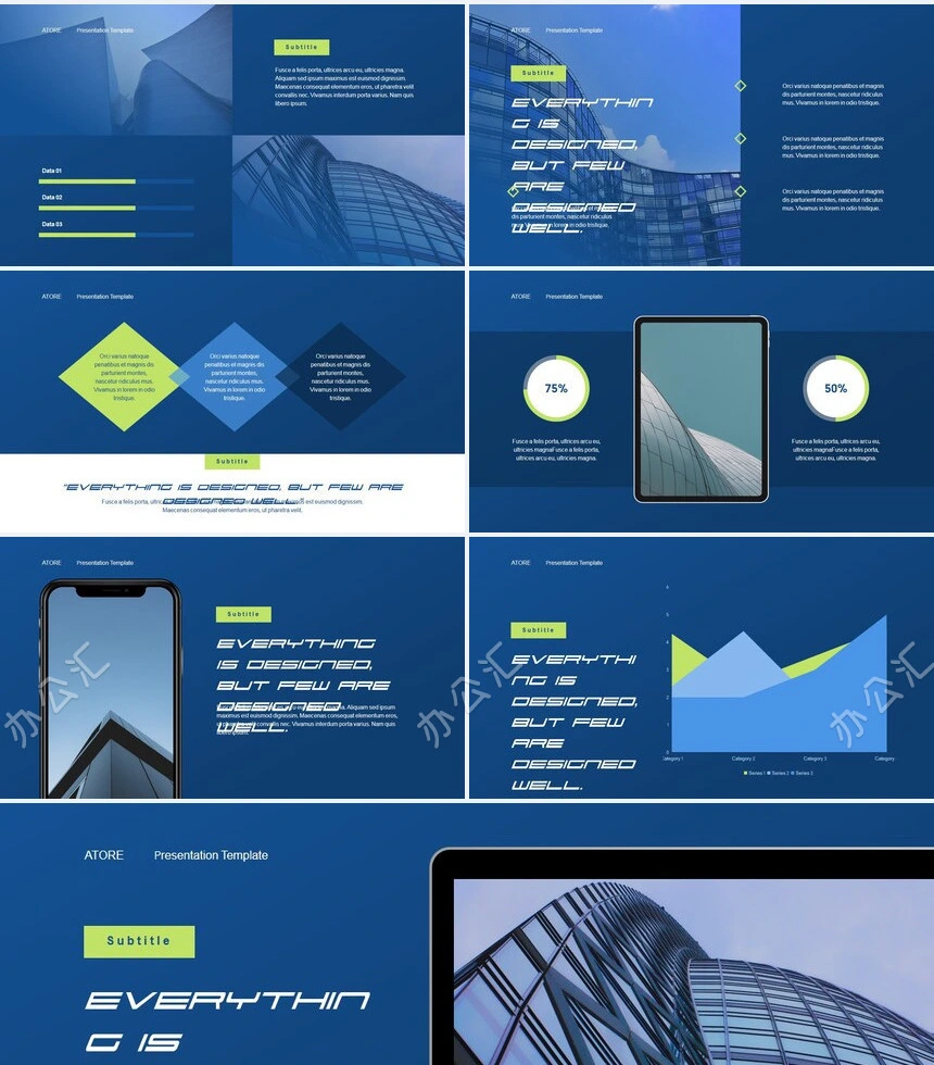 欧美风蓝色通用PPT模板