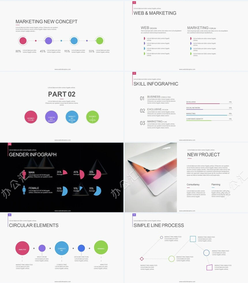 炫彩时尚简约杂志风通用PPT模板