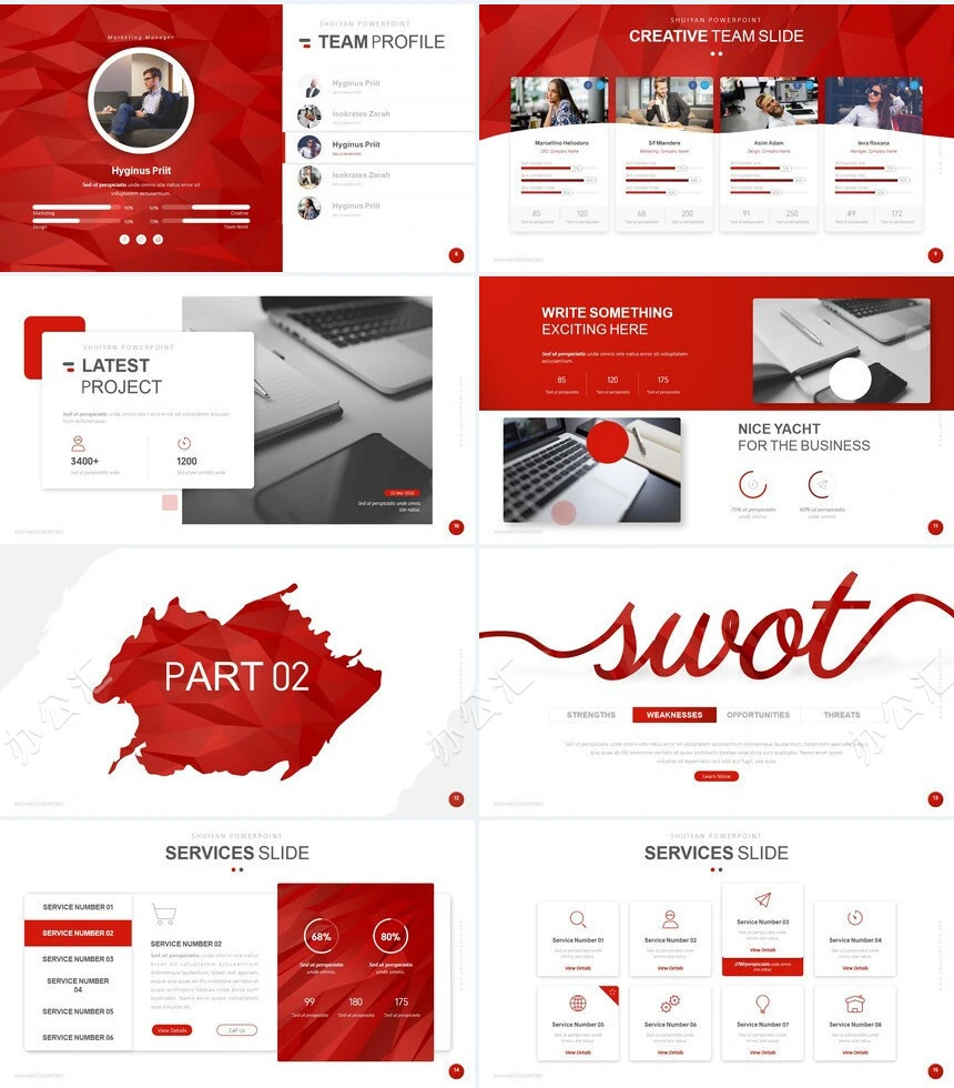 红色时尚欧美通用PPT模板