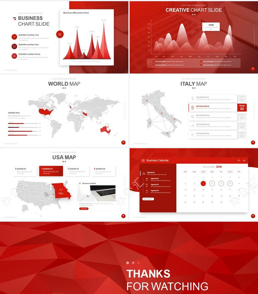 红色时尚欧美通用PPT模板