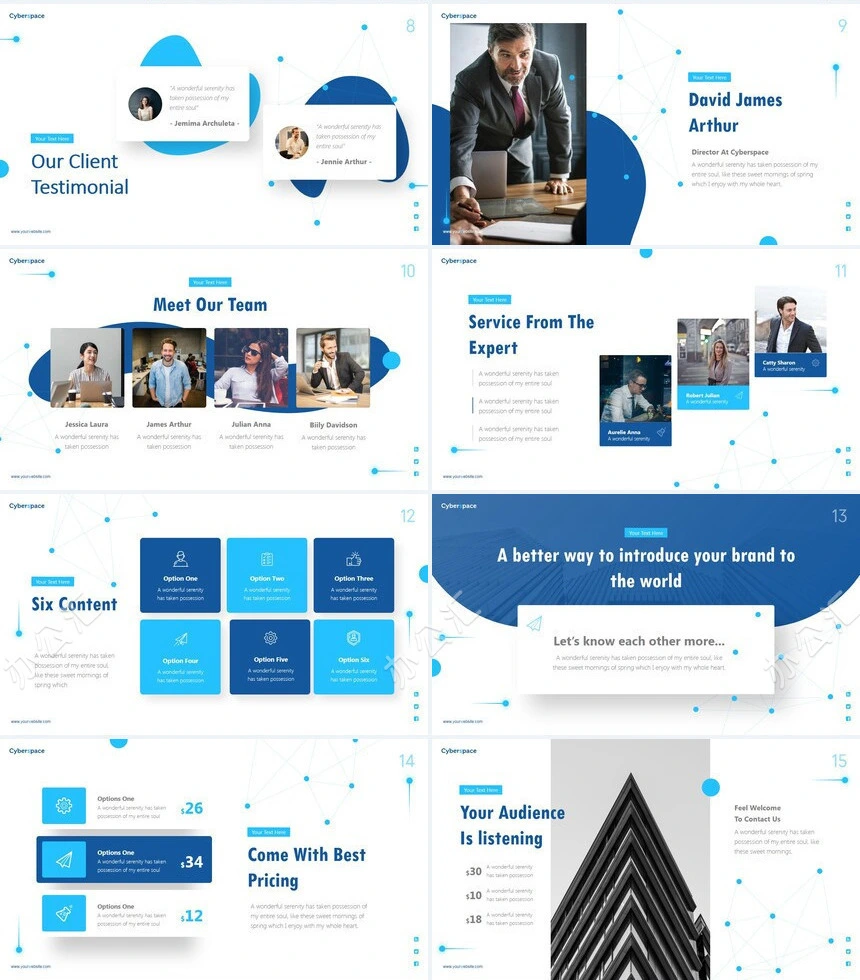 线条思维蓝色杂志风商业计划书PPT模板