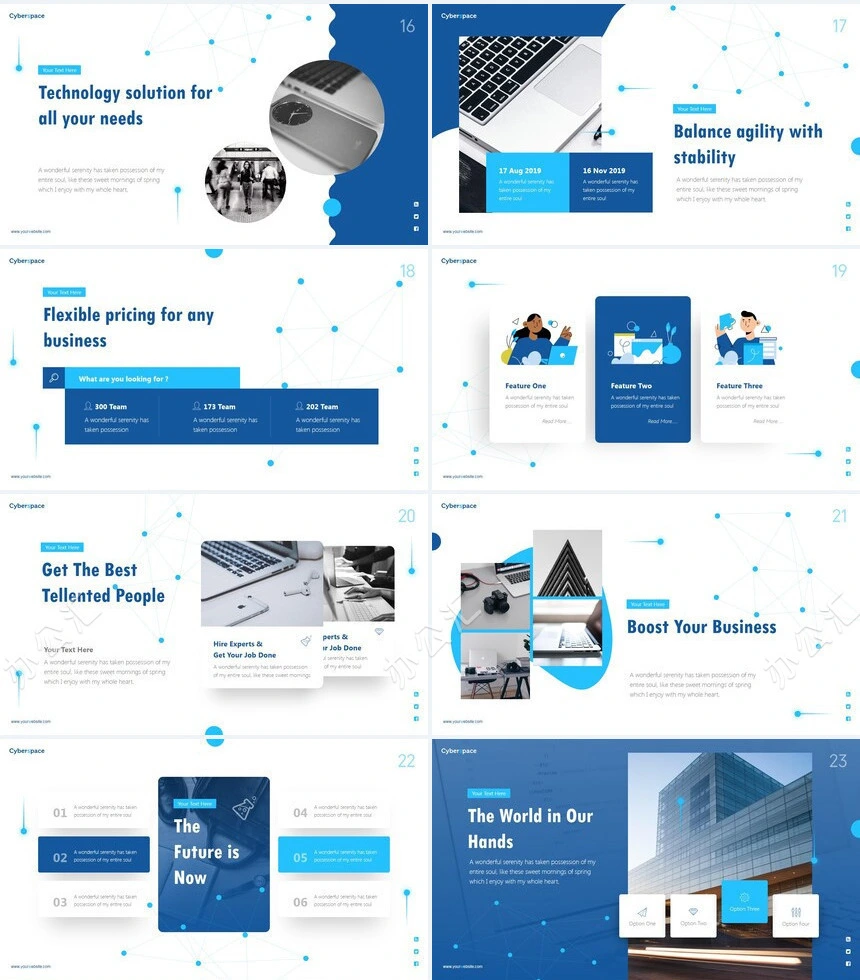 线条思维蓝色杂志风商业计划书PPT模板