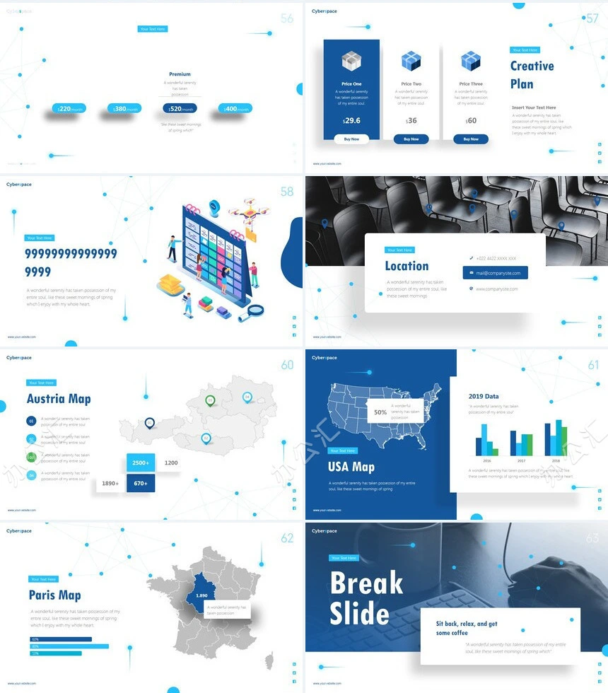线条思维蓝色杂志风商业计划书PPT模板