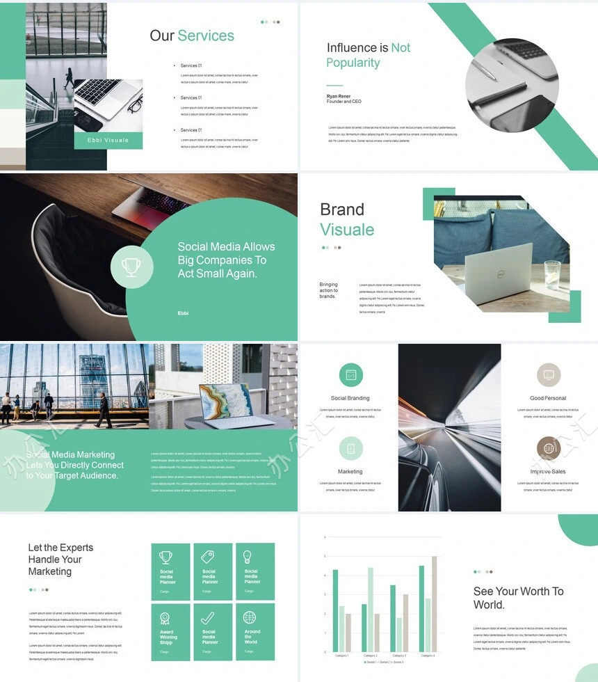 绿色小清新时尚欧美风商业计划书PPT模板