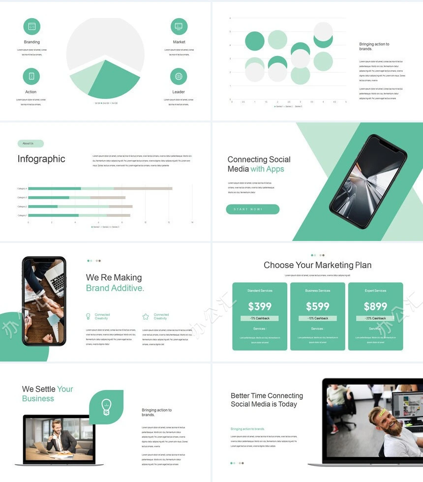 绿色小清新时尚欧美风商业计划书PPT模板