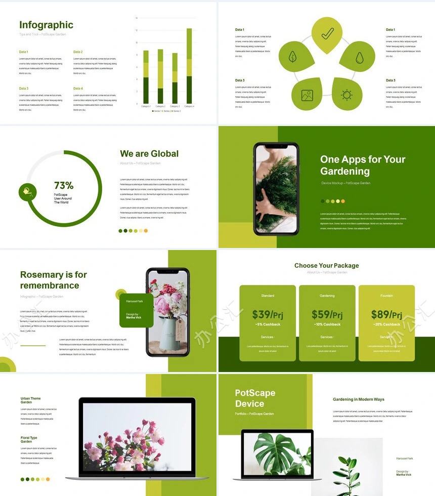 绿色小清新植物类欧美风通用PPT模板