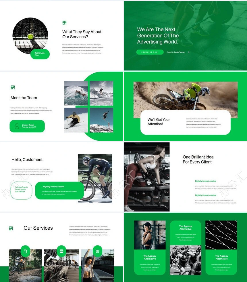 绿色欧美体育运动户外活动产品宣传通用PPT模板