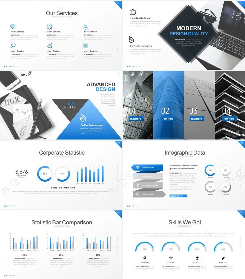 蓝灰色商务欧美风公司简介产品介绍商业计划书PPT模板