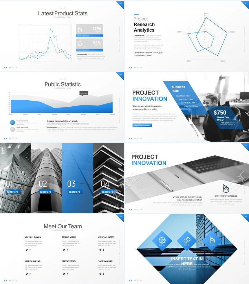 蓝灰色商务欧美风公司简介产品介绍商业计划书PPT模板