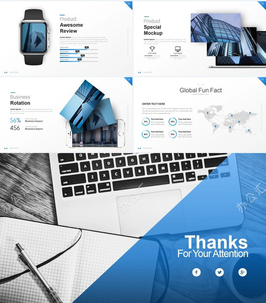 蓝灰色商务欧美风公司简介产品介绍商业计划书PPT模板