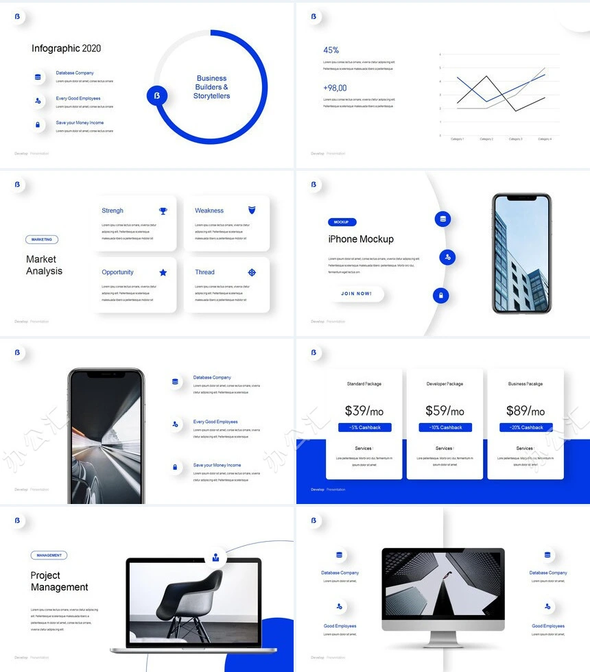 蓝色时尚欧美风公司简介商务报告项PPT模板