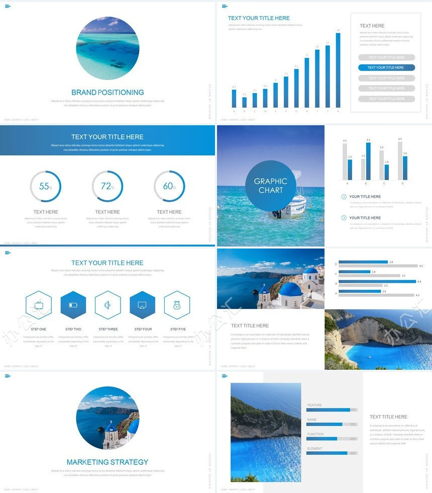蓝色时尚欧美风旅行户外运动品牌宣传通用PPT模板