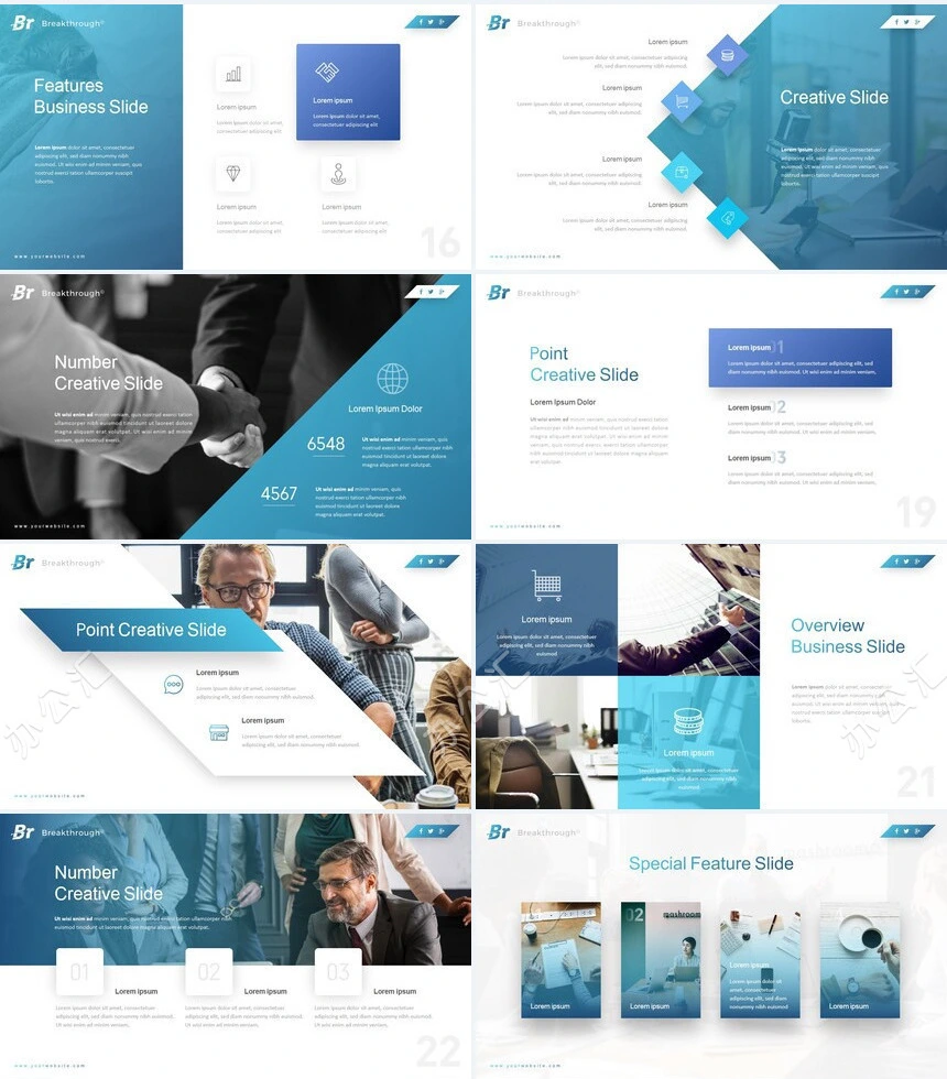 蓝色欧美商务风公司简介商务报告项目展示PPT模板