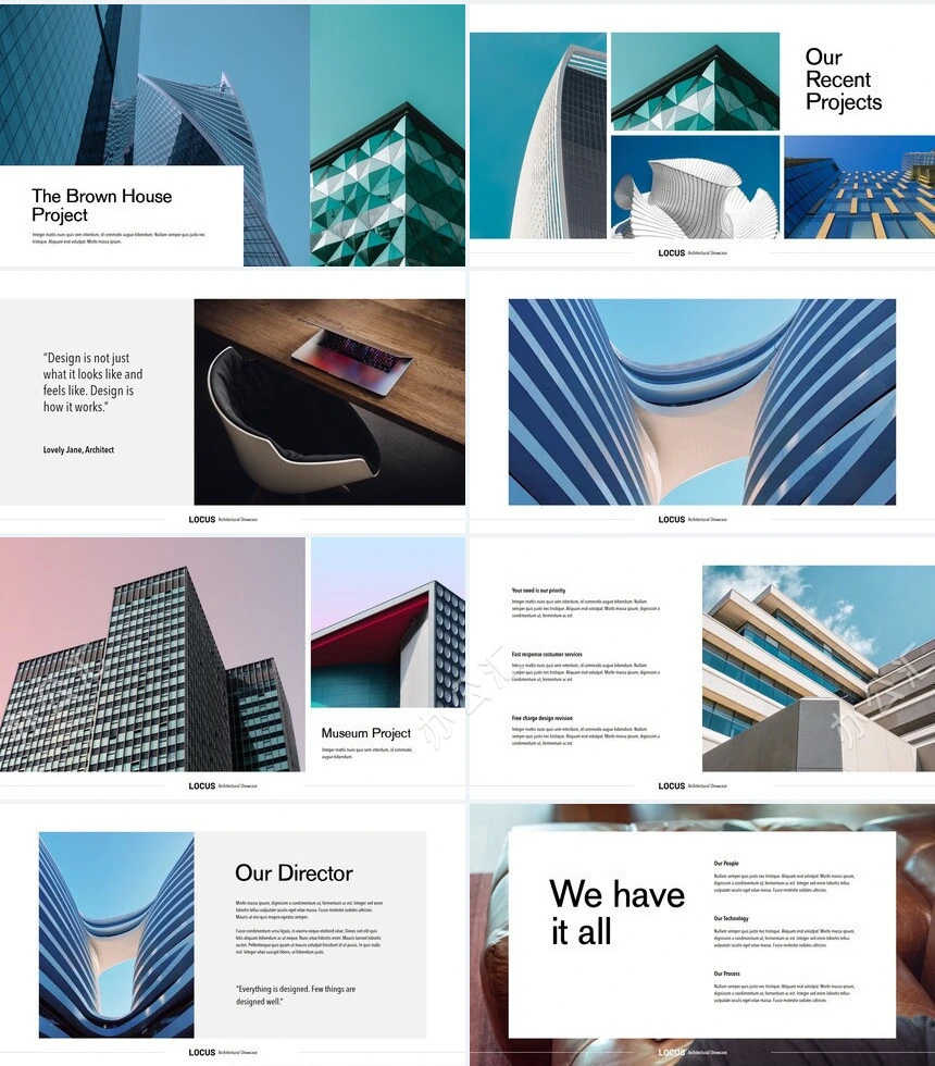 蓝色欧美风建筑设计广告策划品牌宣传PPT模板