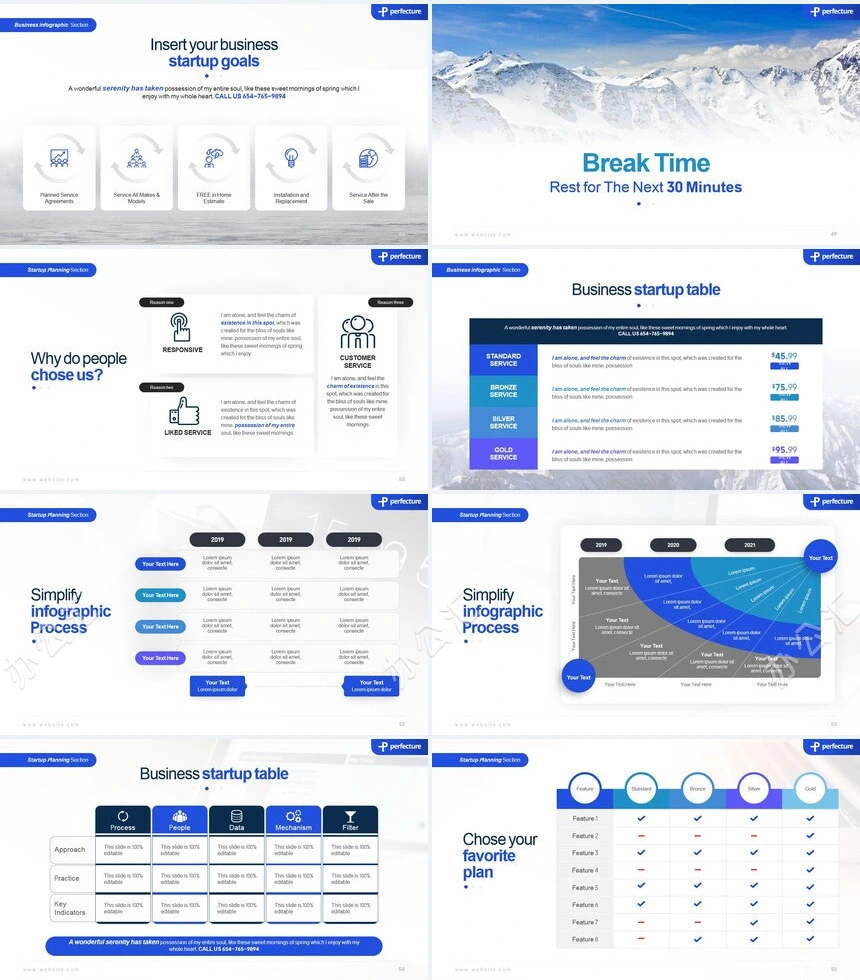 蓝色欧美风数据表格商业计划书通用PPT模板