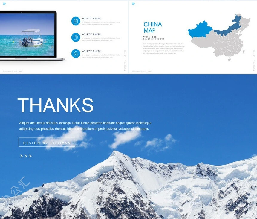 蓝色雪山时尚欧美风通用PPT模板