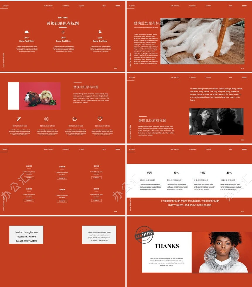 橘红欧美杂志风高端品牌宣传PPT模板相册模板