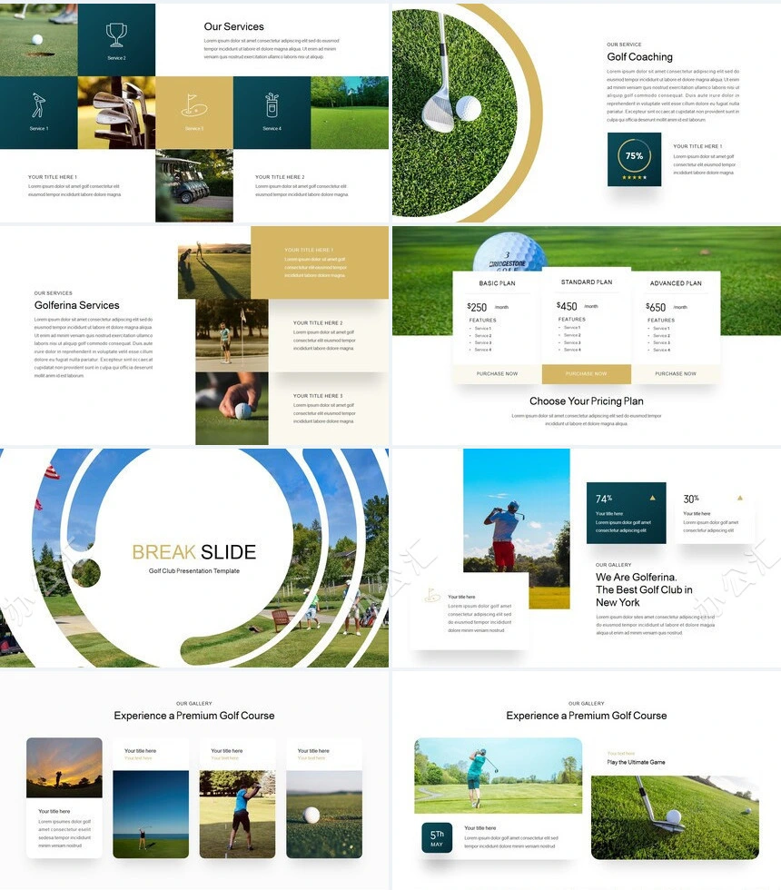 欧美时尚高尔夫体育运动户外活动项目策划PPT模板