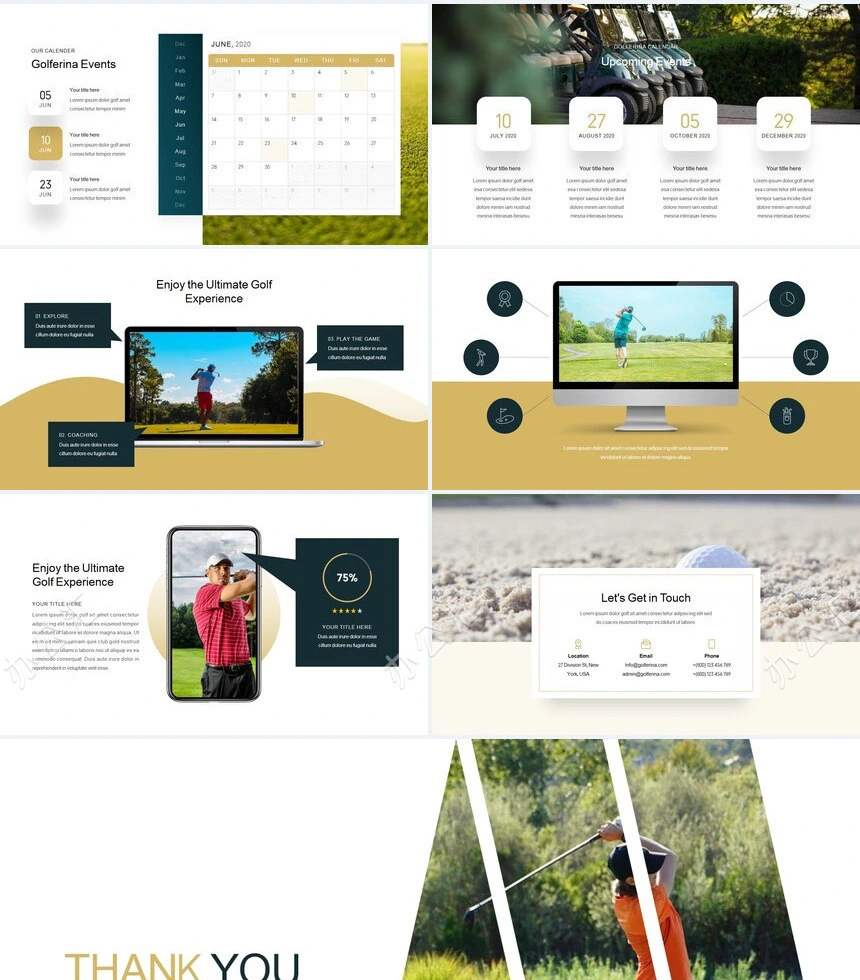 欧美时尚高尔夫体育运动户外活动项目策划PPT模板