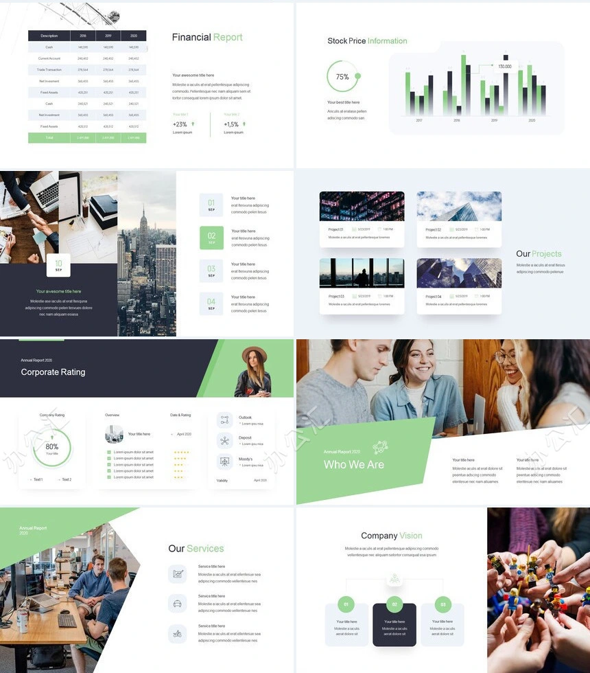 绿灰时尚商务风商业计划书项目策划工作汇报PPT模板