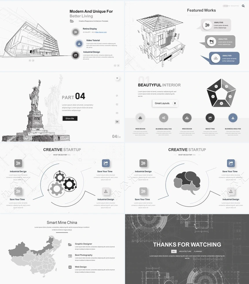 手绘欧美建筑底图简约艺术风PPT模板