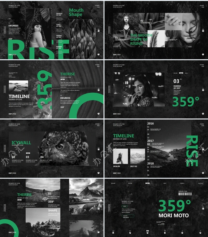 绿色酷黑艺术风杂志通用PPT模板