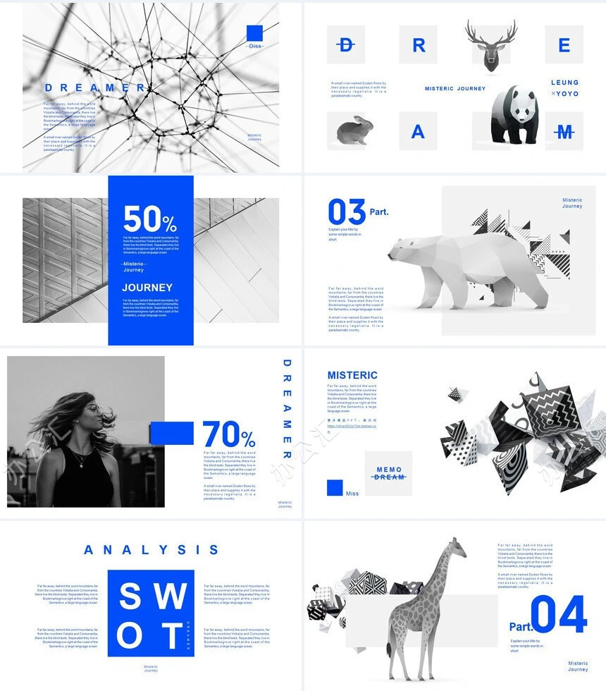 蓝灰色调抽象艺术派PPT模板