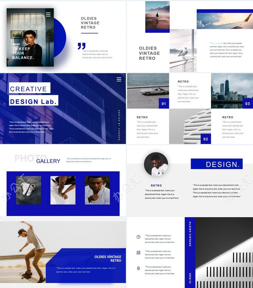 蓝色调时尚欧美风PPT模板