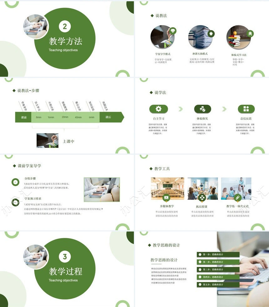 绿色教学课件教学培训工作总作教师说课通用PPT模板