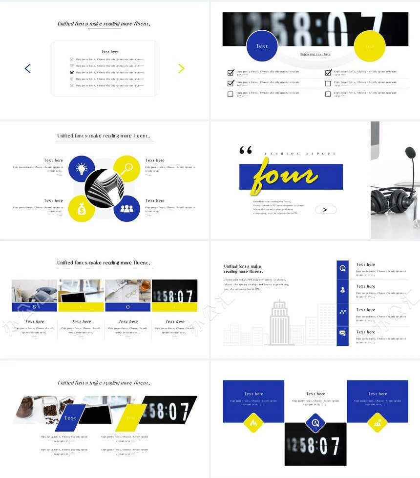 酷炫极简黄蓝杂志风PPT模板