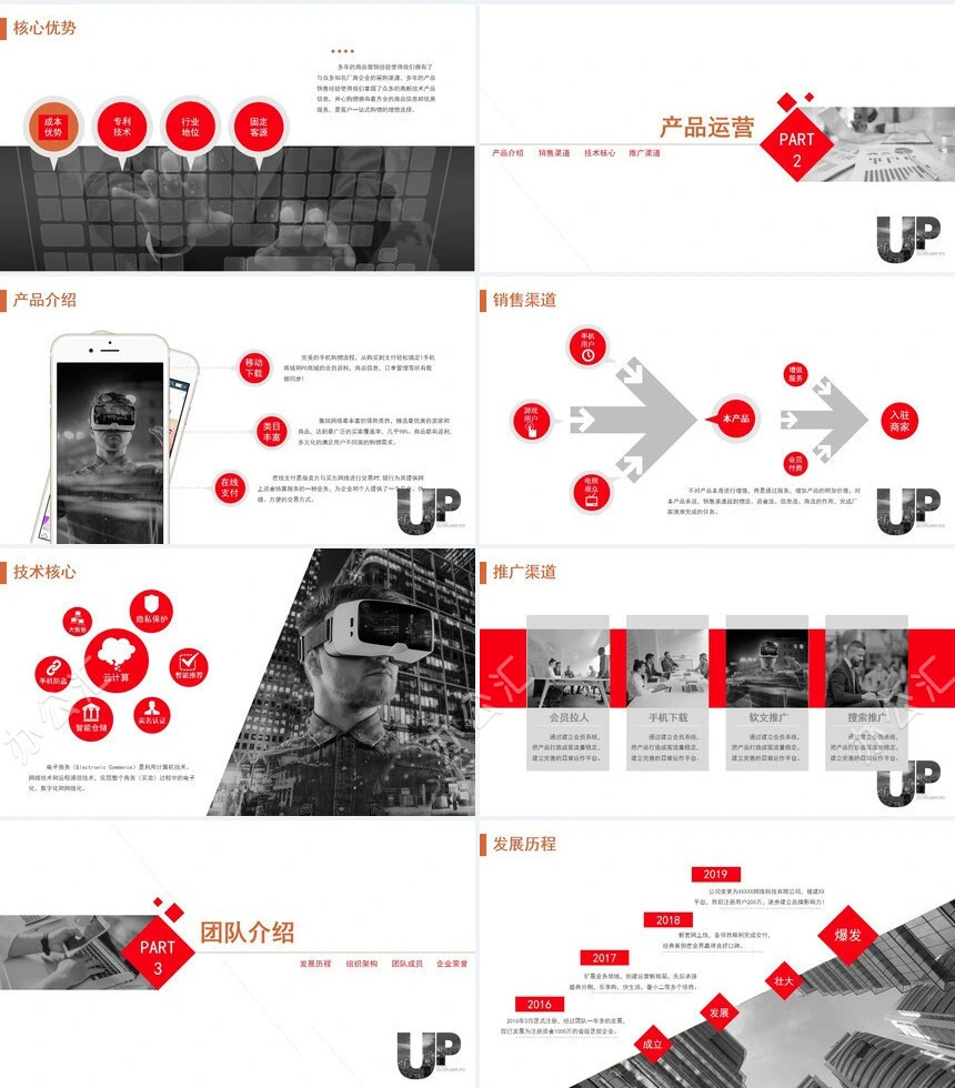 商务风红灰系商业计划书PPT模板