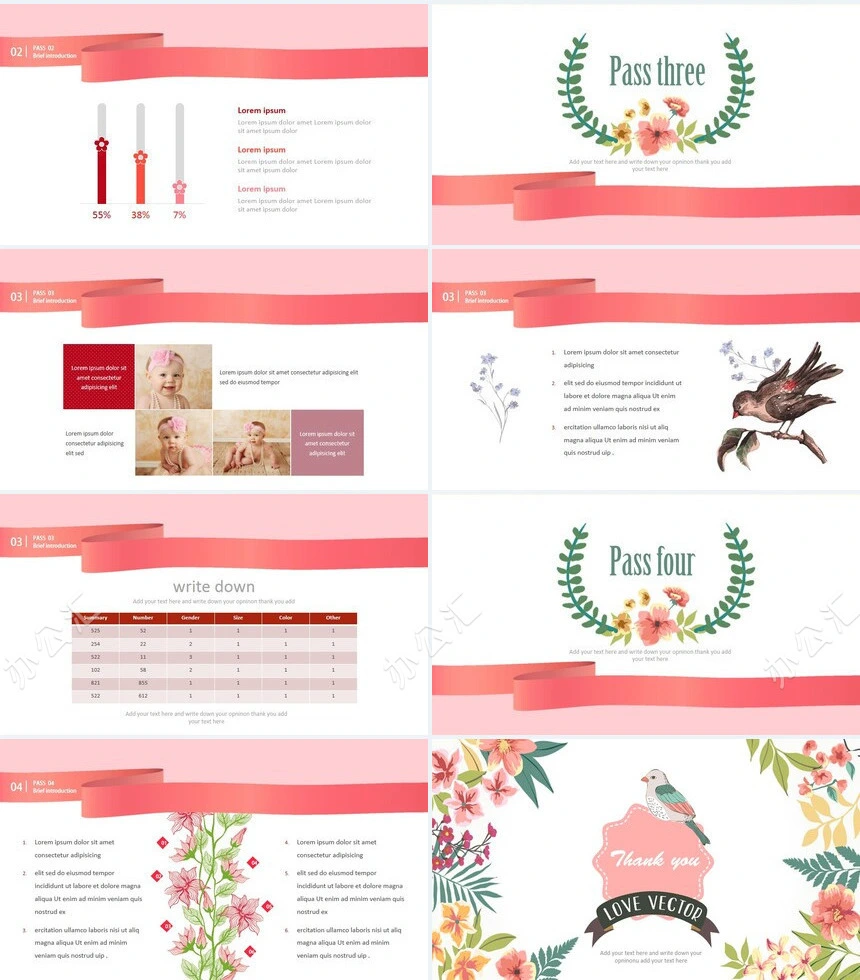 花朵小鸟文艺风通用PPT模版