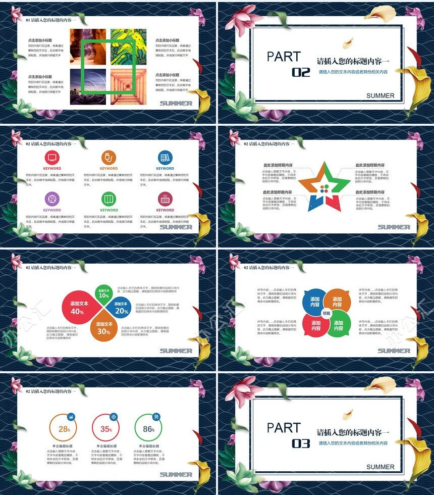 鲜花文艺小清新设计通用PPT模版