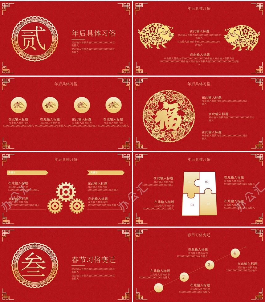 春节习俗介绍PPT模板猪年大吉通用PPT模板