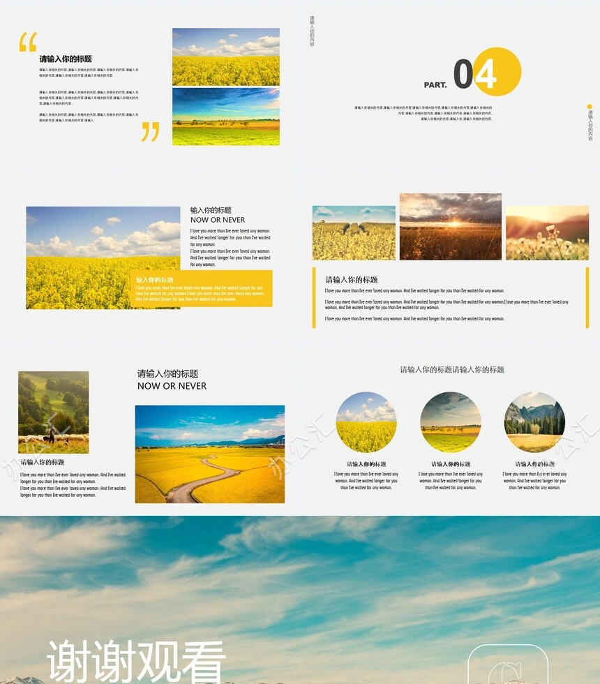 油菜花背景图通用PPT模板