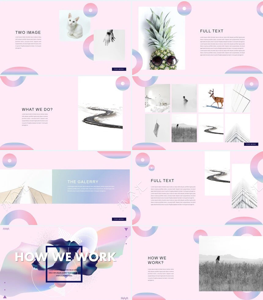 紫粉色绚烂风格通用PPT模板