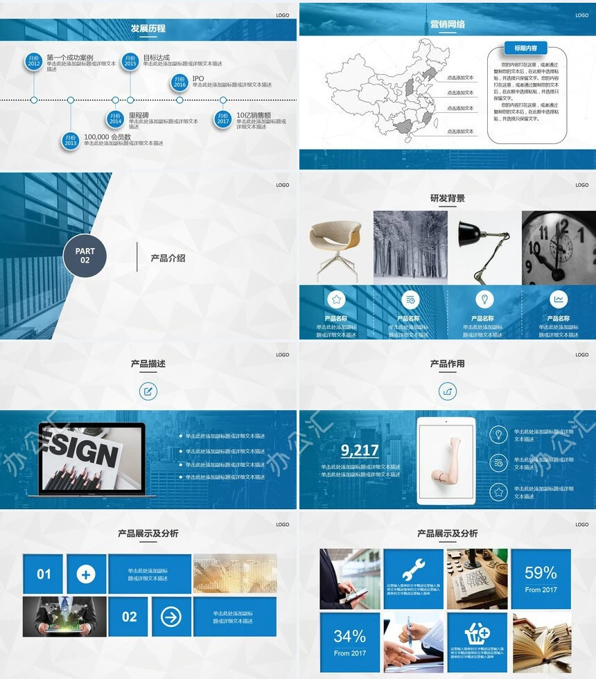 蓝色商务风格企业介绍产品宣传商务合作通用PPT模板