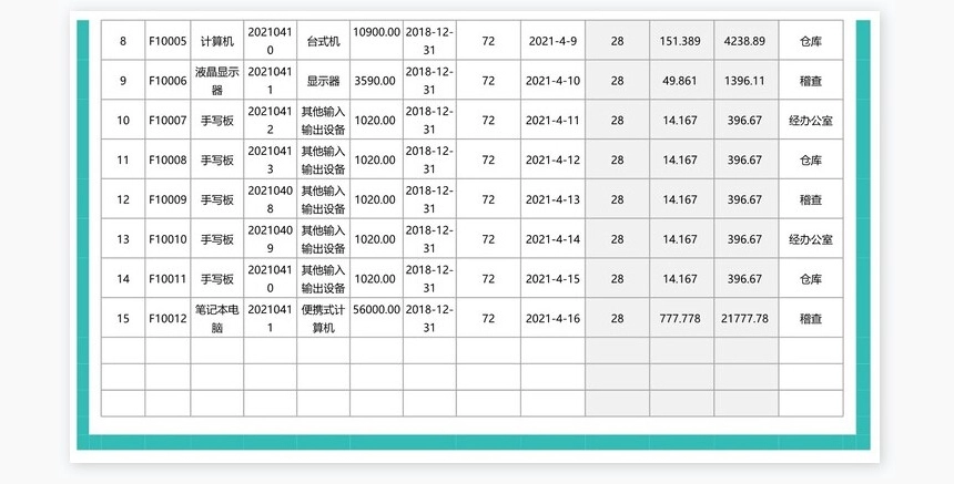 固定资产管理台账表-可查询