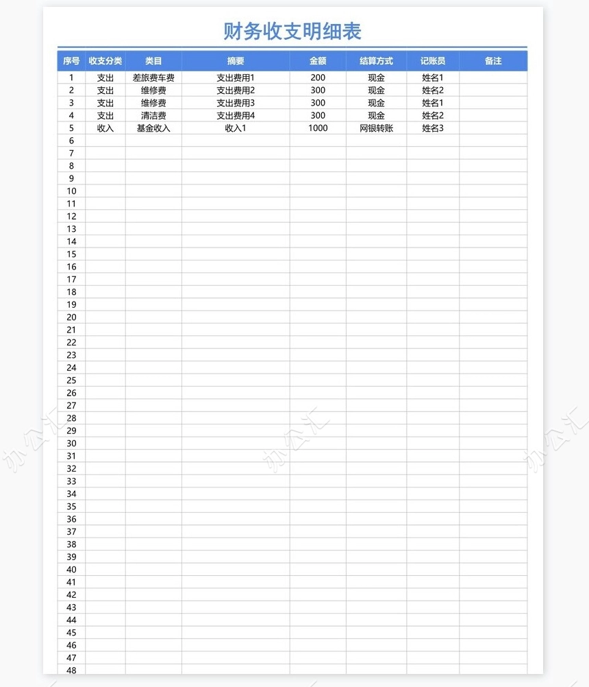 财务收支明细表